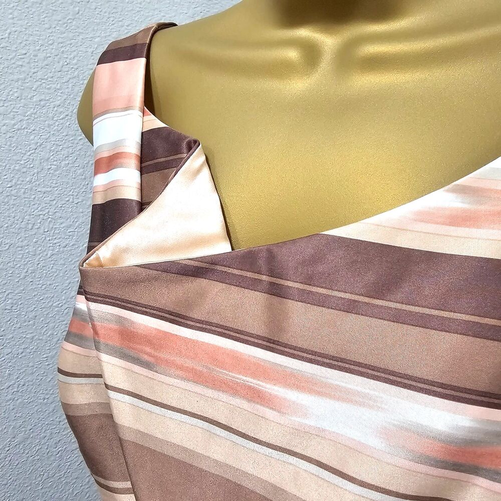 Melani Pink Brown Satin Stripe Cocktail Dress Oversized Small Art To Wear Guest